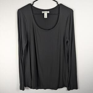 White House Black Market M Black Long Sleeve Scoop Neck Stretch Top Rayon Blend